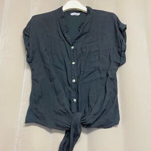 SAGA Women’s Top OS 100% Linen Made in Italy Button Front Tie Knot Minimalist